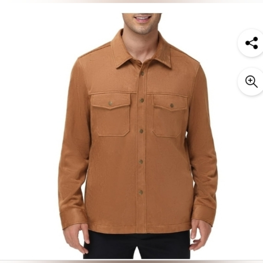 Frye Men's Faux Suede Shirt Jacket Toffee Brown